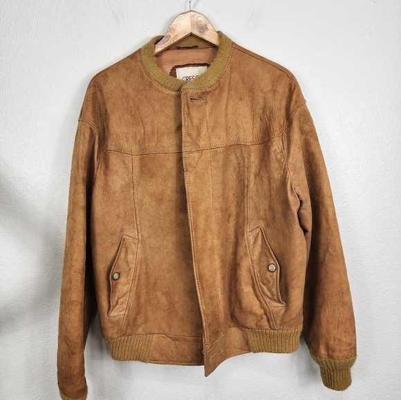 Vintage Cresco Leather Tan Bomber Jacket Size 46 - Picture 2 of 16
